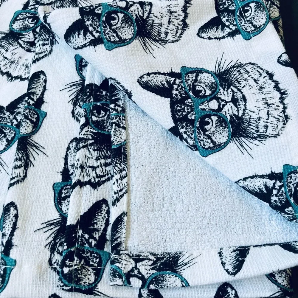 Cats in Glasses Kitchen Cat Dish Towels